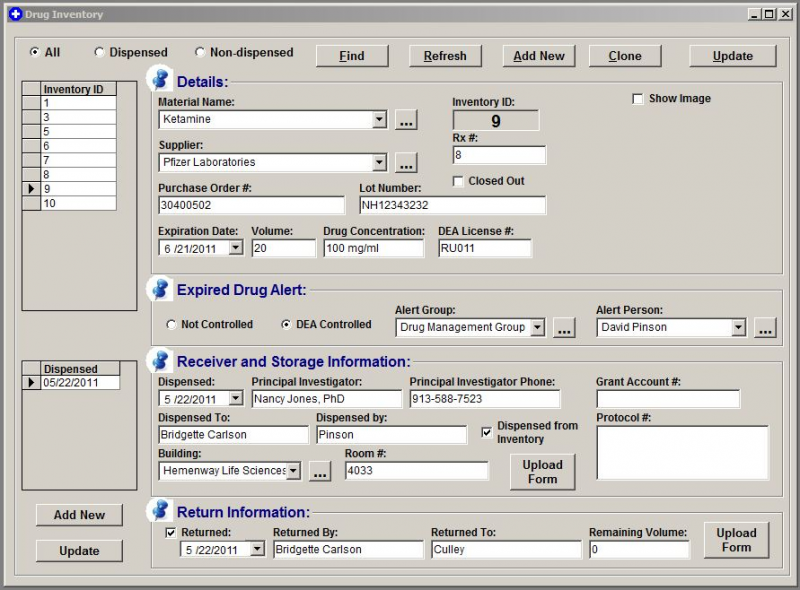 PinTrackware IACUC Compliance Software Screen Shots